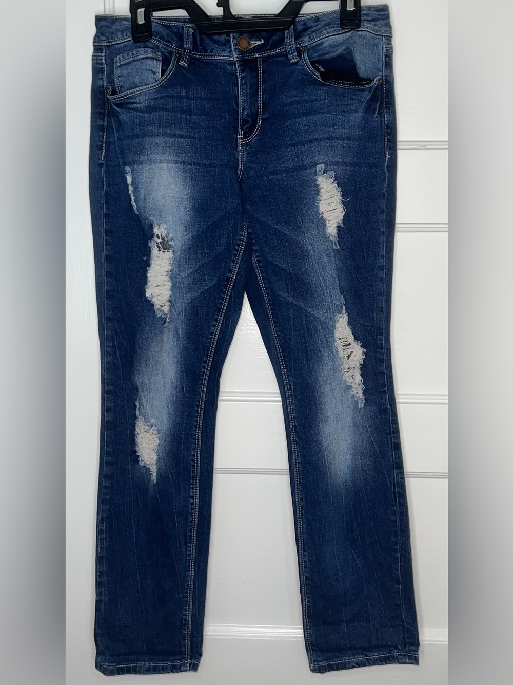 YMI Juniors Sz 7 Dark Blue Distressed Ankle Skinny Jeans 27” inseam